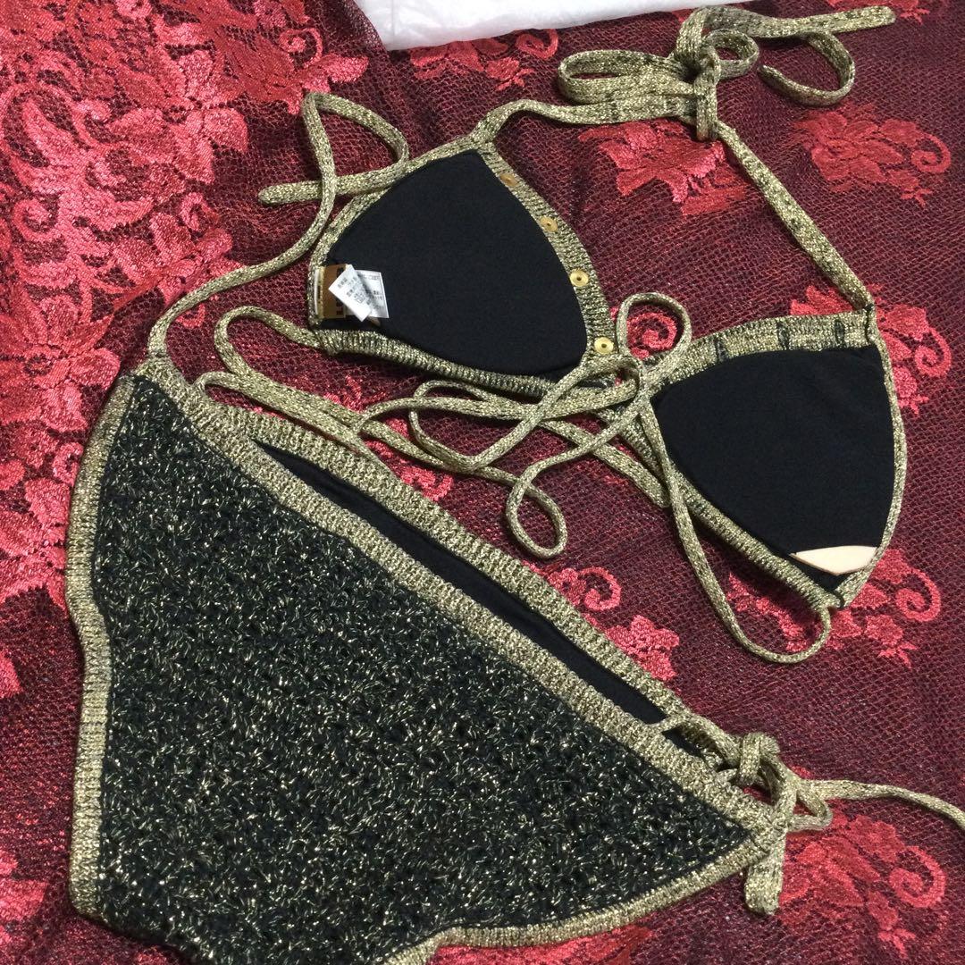 #0309 LB-03 ブラック&ゴールド トライアングル紐ビキニ0106(B)