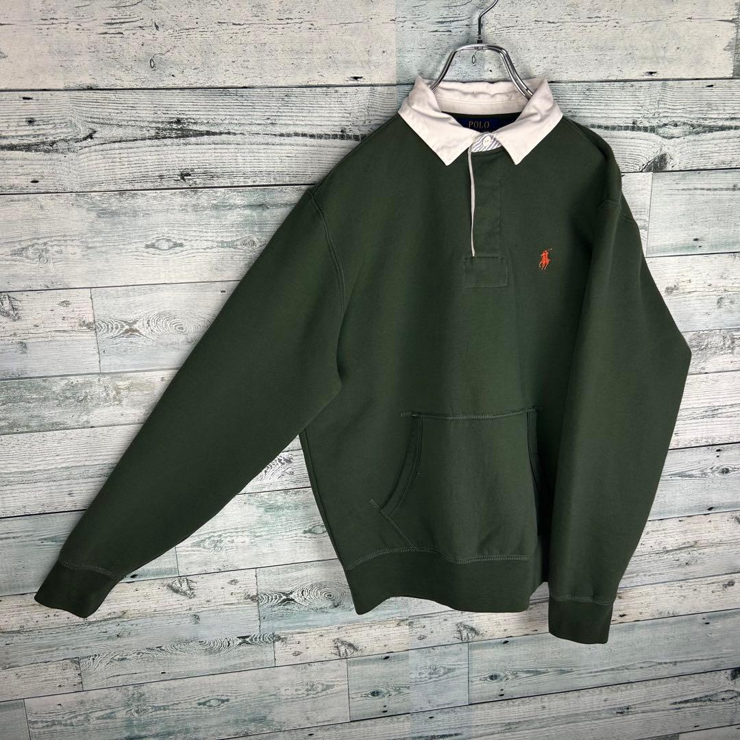 ラルフローレン 刺繍ロゴ 長袖 ラガーシャツ カーキ M 5079