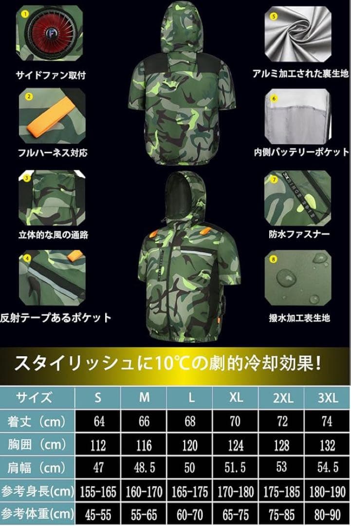 50V 空調作業服半袖 ファンバッテリーセットファン付きベスト日本製