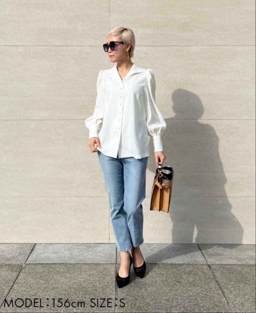 【美品】JENNE オープンカラーブラウス ホワイト