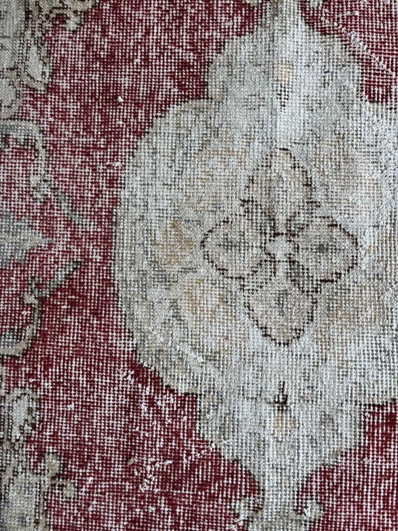 アンティークレッド　ベージュラグ　87×169 メダリオン　トルコラグ