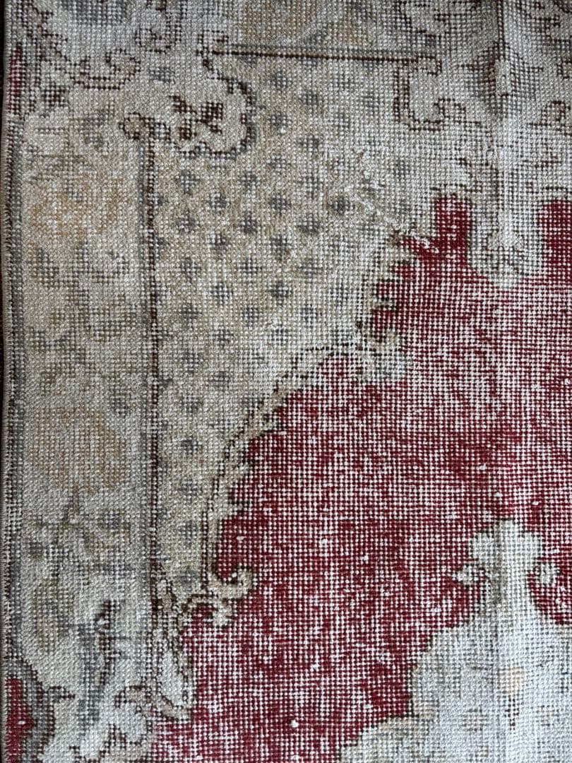 アンティークレッド　ベージュラグ　87×169 メダリオン　トルコラグ