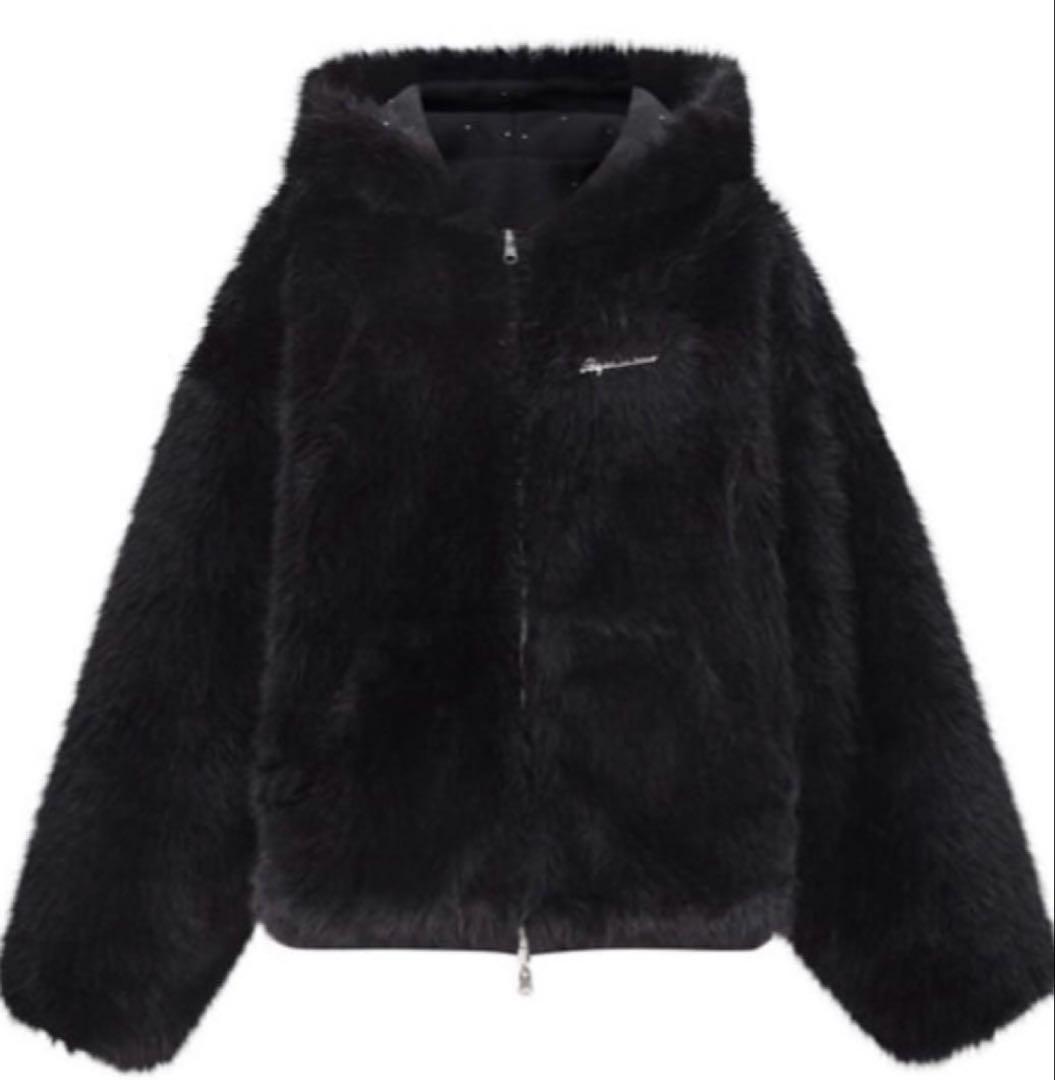 トップス andwang kirakira 2way fur zip up black