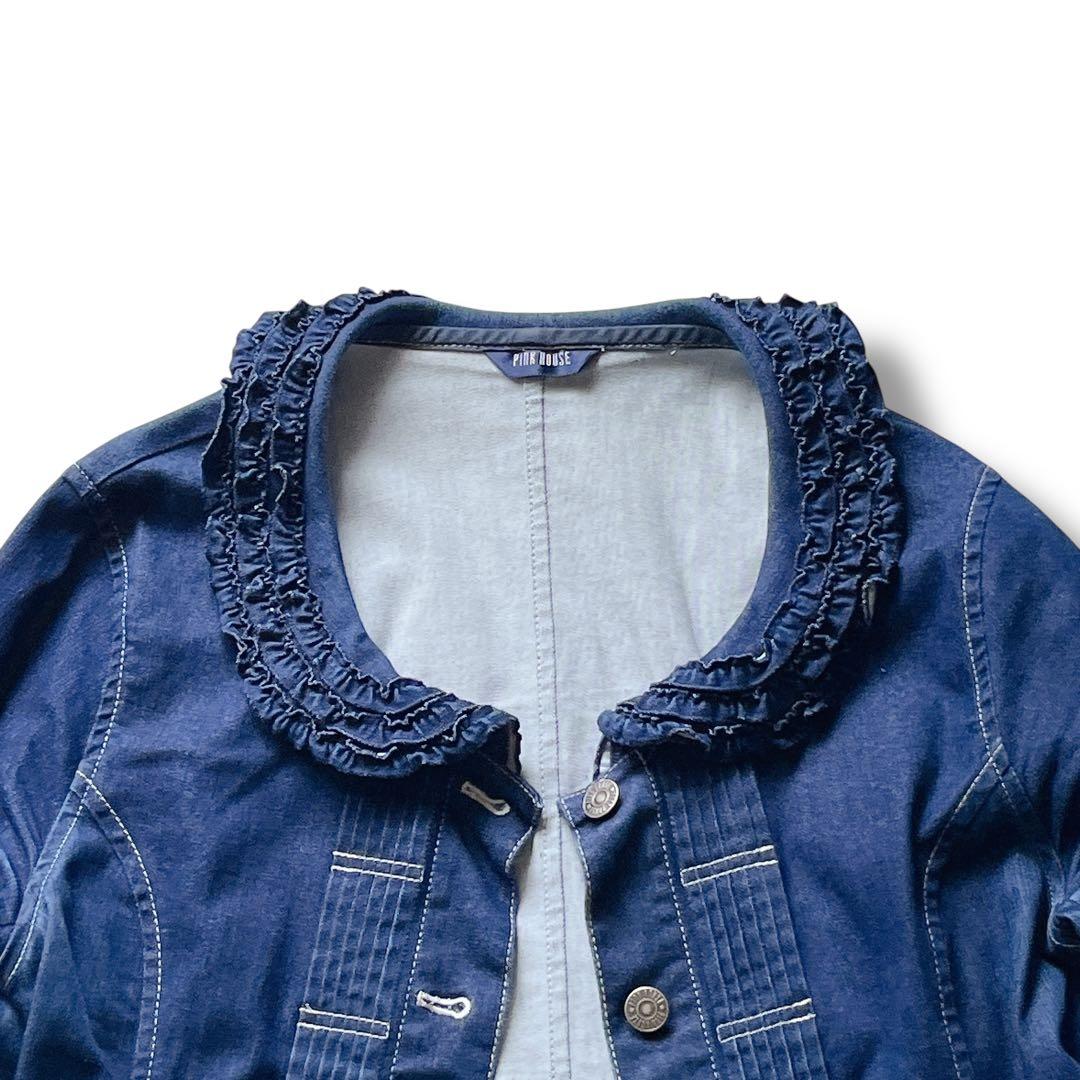 【Lサイズ】PINK HOUSE ピンクハウス フリル ショート丈 Gジャン 紺