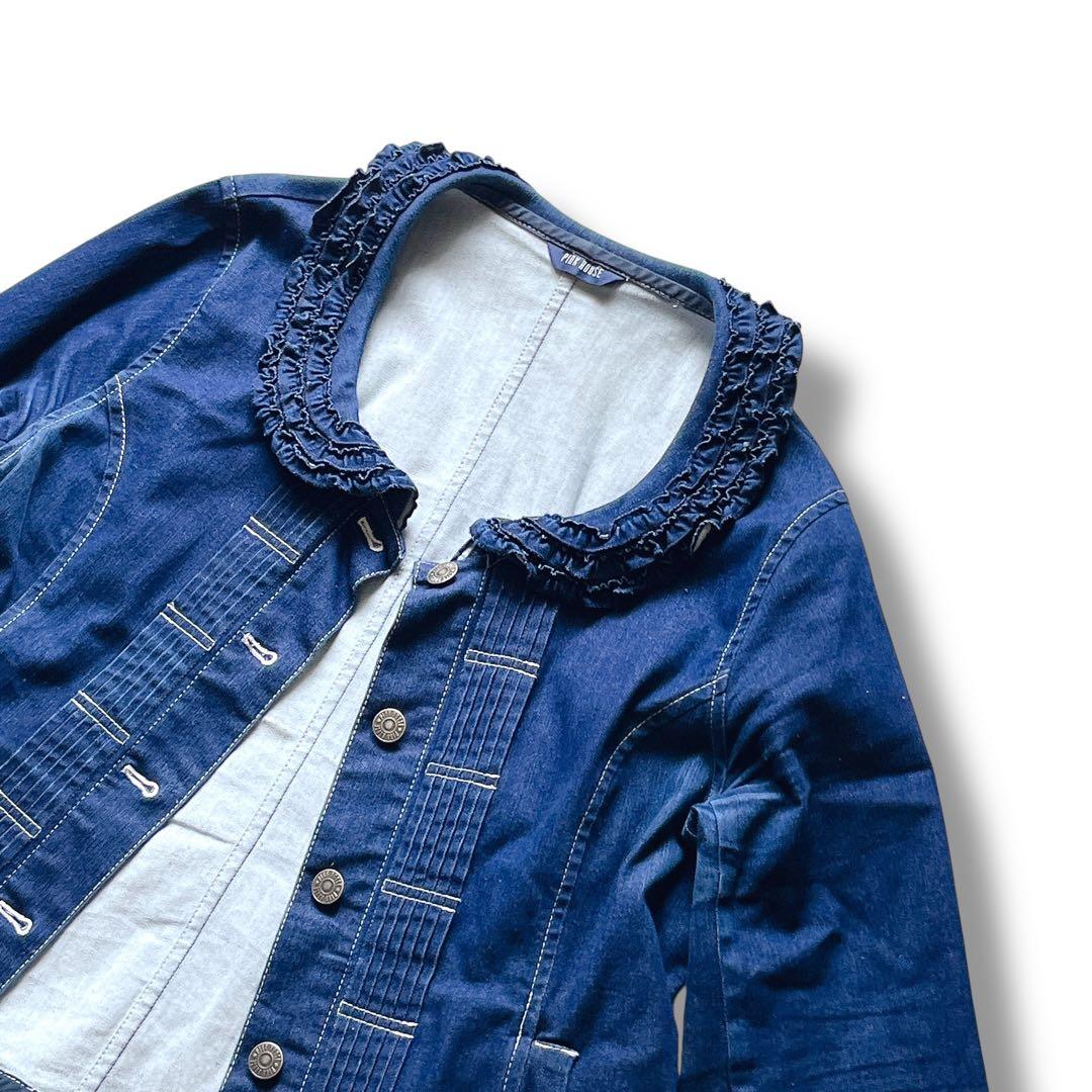 【Lサイズ】PINK HOUSE ピンクハウス フリル ショート丈 Gジャン 紺