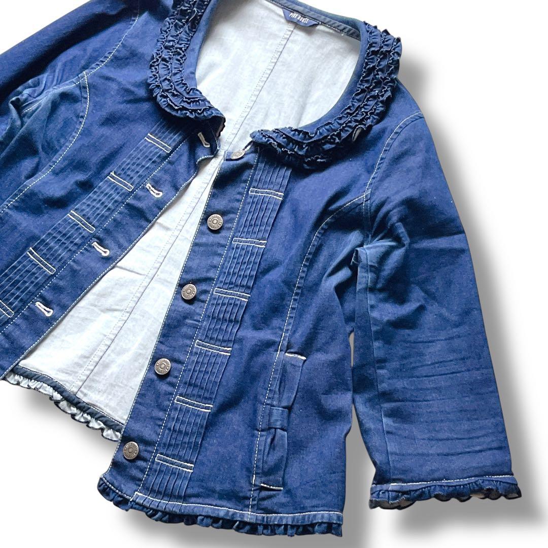 【Lサイズ】PINK HOUSE ピンクハウス フリル ショート丈 Gジャン 紺