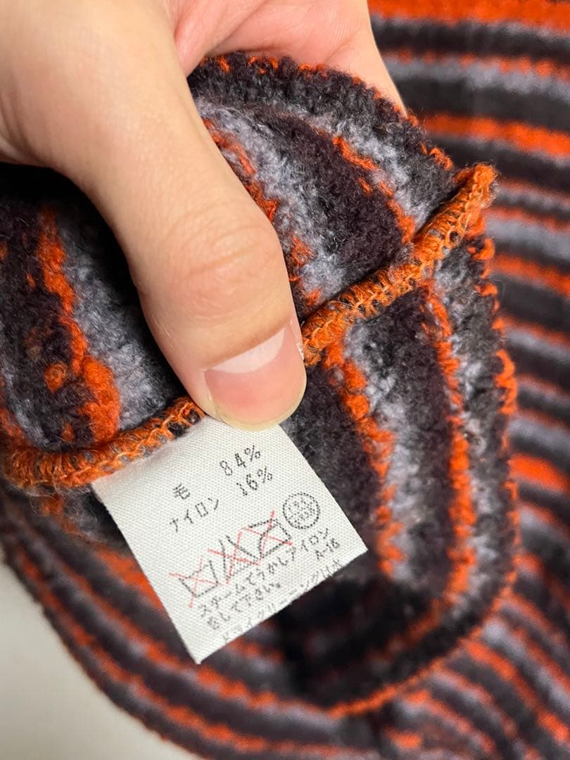 dries van noten オレンジ グレー ストライプ ニットセーター