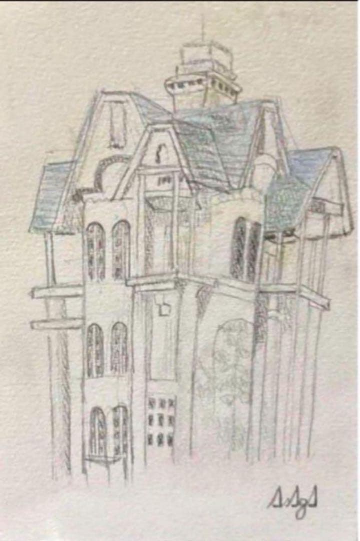 絵　絵画　水彩　水彩画　風景画　プレゼント　家　ビル