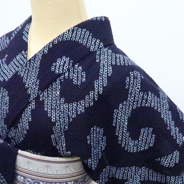 Y3426◆美品 有松鳴海絞り 背・居敷当て付 手縫い 高級浴衣 洗える夏着物