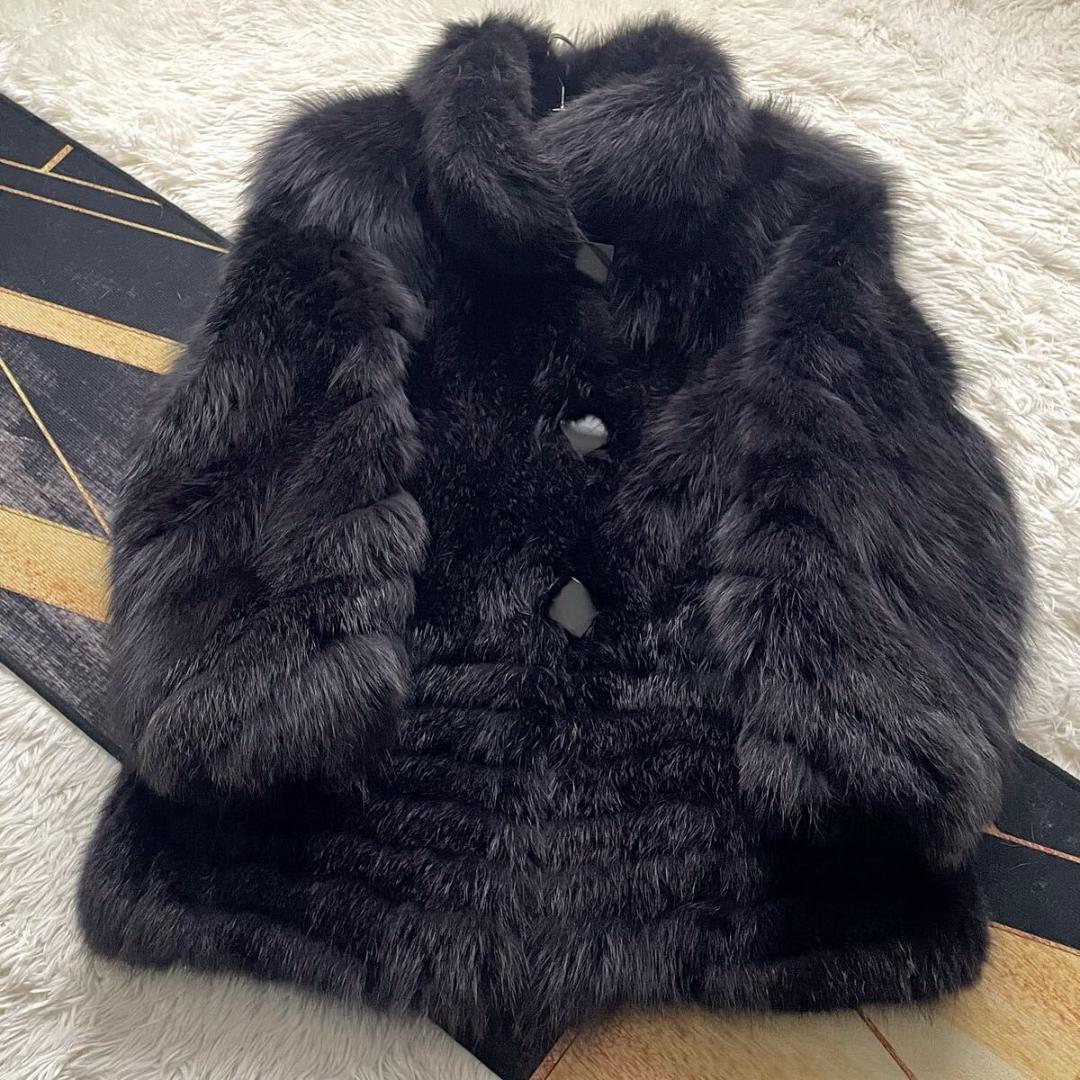 肉厚◎/総丈84 紫/ブルーフロスト/フォックス ファーコート 毛皮 L エンバ