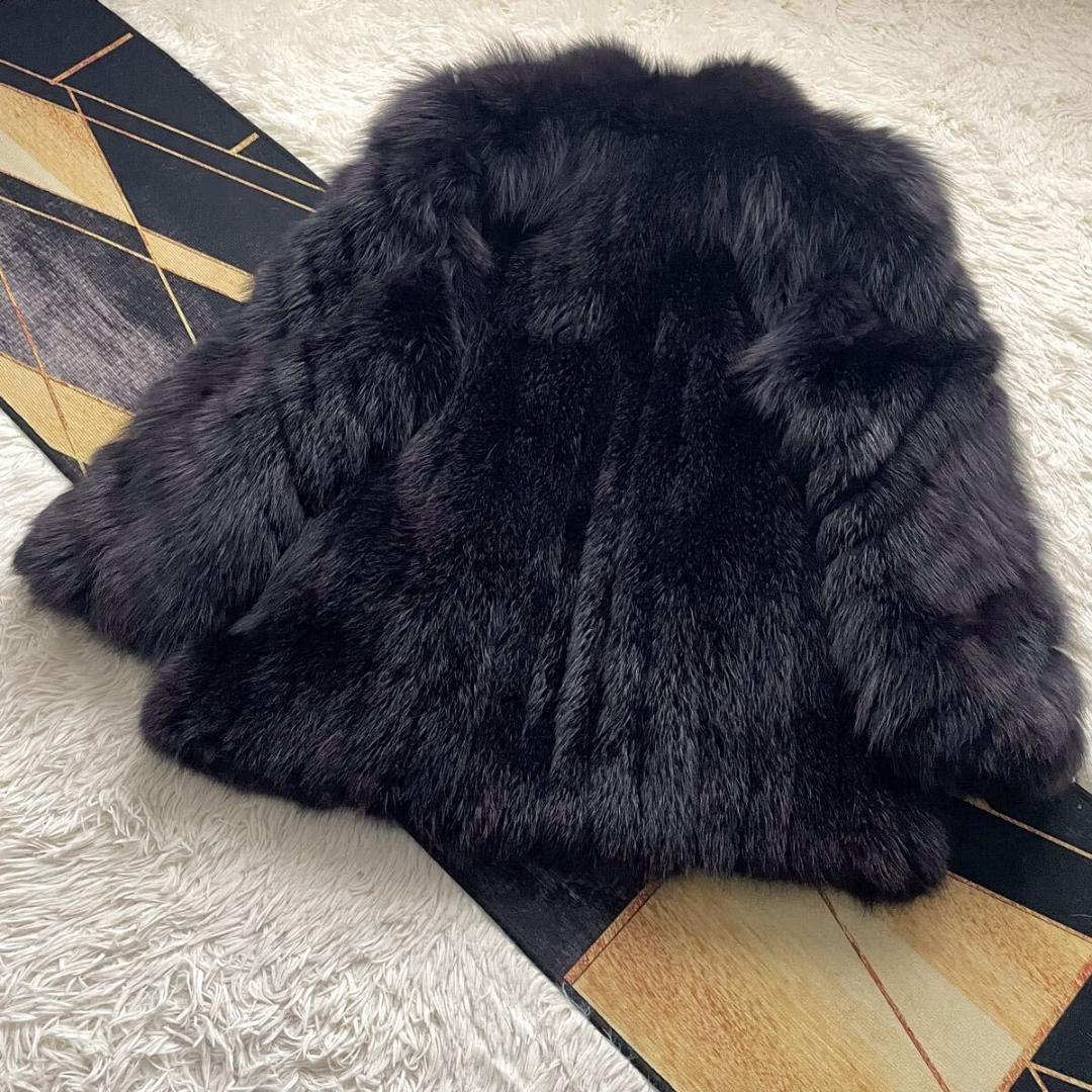 肉厚◎/総丈84 紫/ブルーフロスト/フォックス ファーコート 毛皮 L エンバ