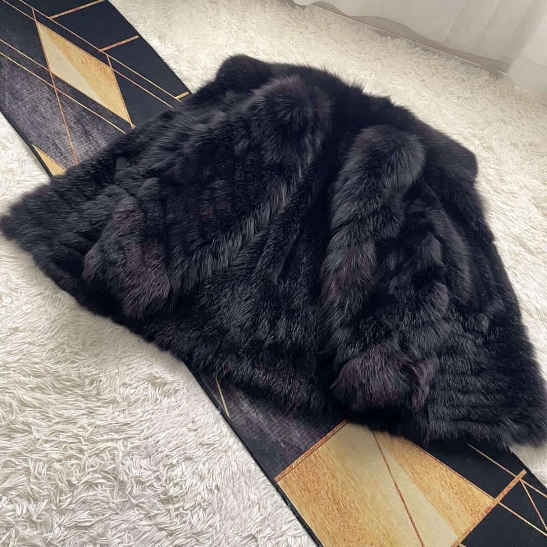 肉厚◎/総丈84 紫/ブルーフロスト/フォックス ファーコート 毛皮 L エンバ