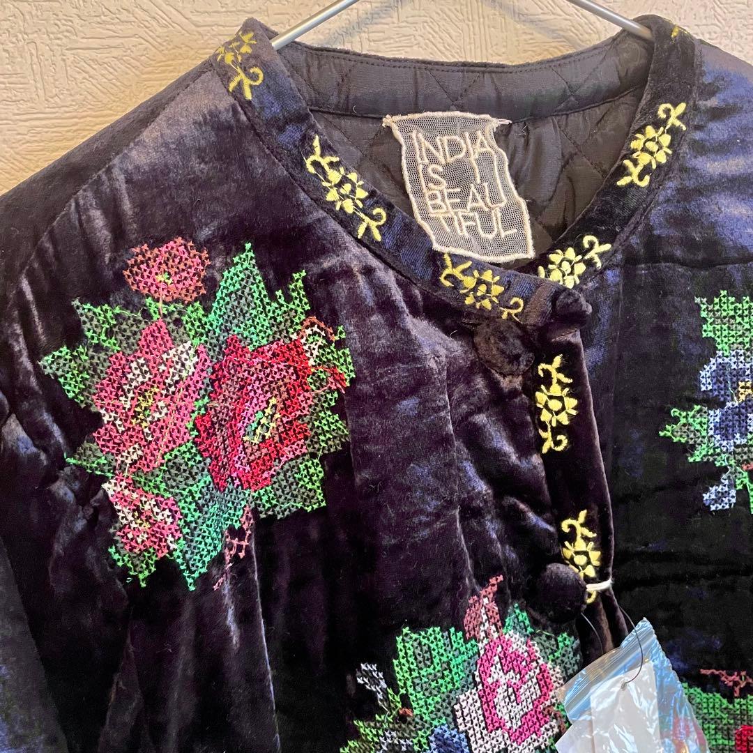 INDIA IS BEAUTIFUL ブルゾン 刺繍 薔薇 ベルベット ローズ