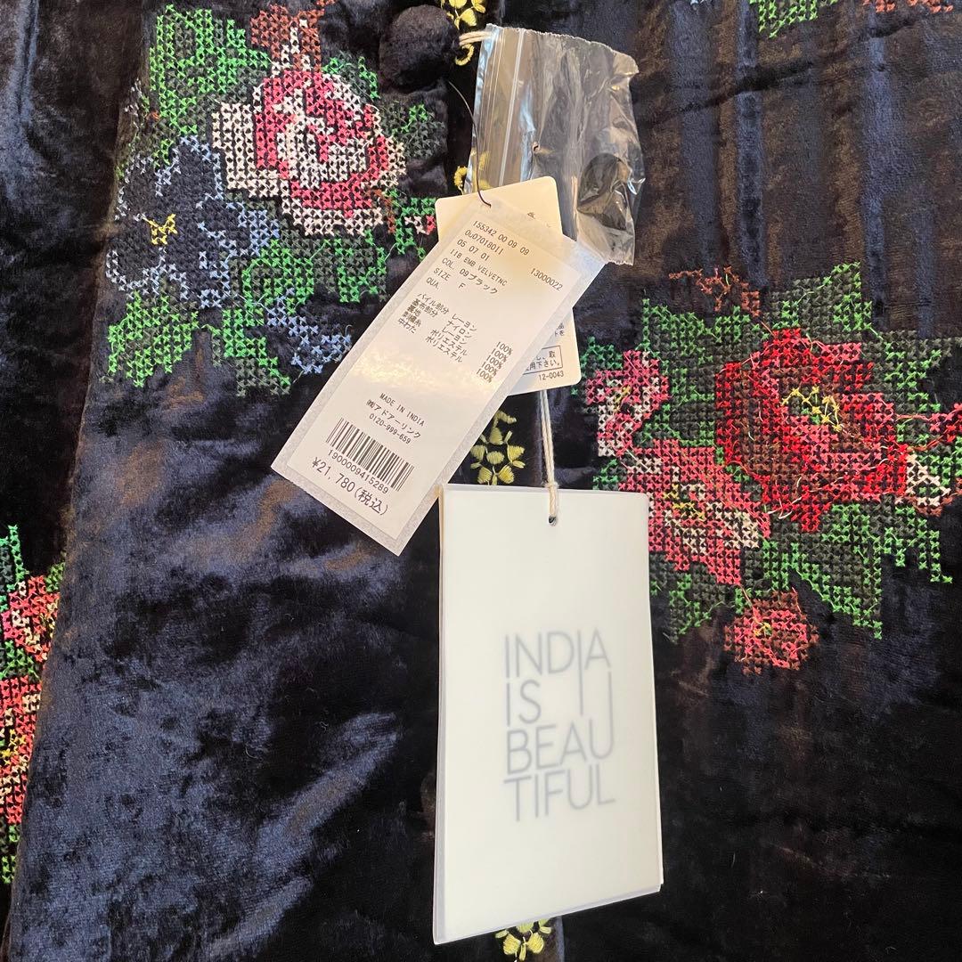 INDIA IS BEAUTIFUL ブルゾン 刺繍 薔薇 ベルベット ローズ