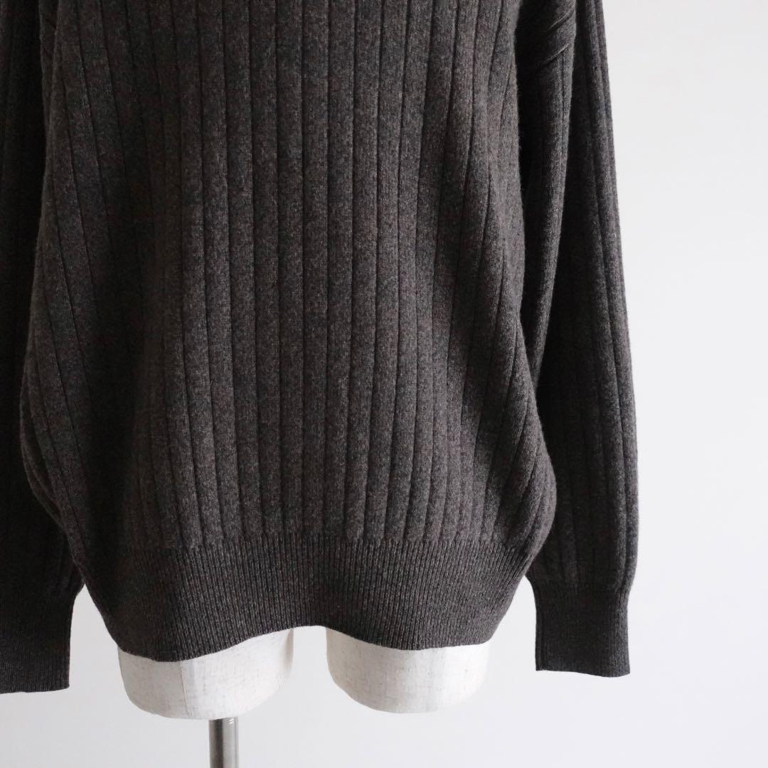 【イタリア製】OLD LANVIN カシミアウール　リブニットポロ　グレー