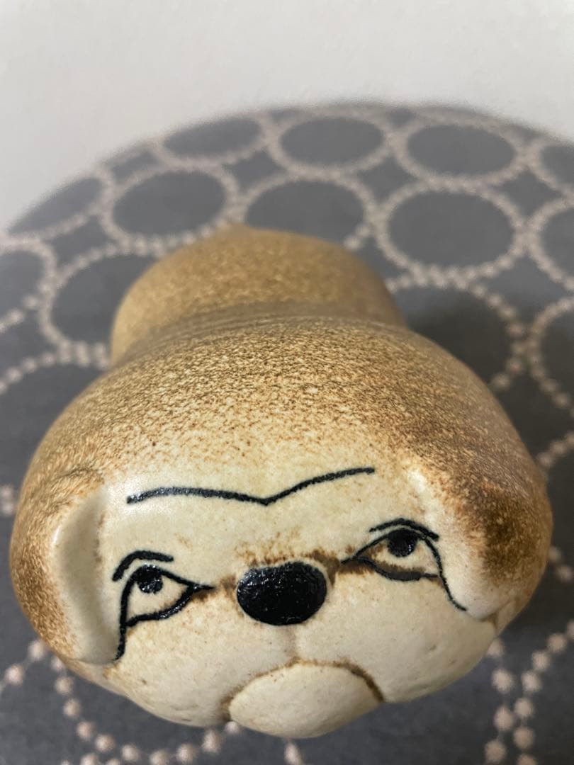 リサラーソン 置物 ケンネル ブルドッグ（中）グレー &ベージュ　2点セット　犬