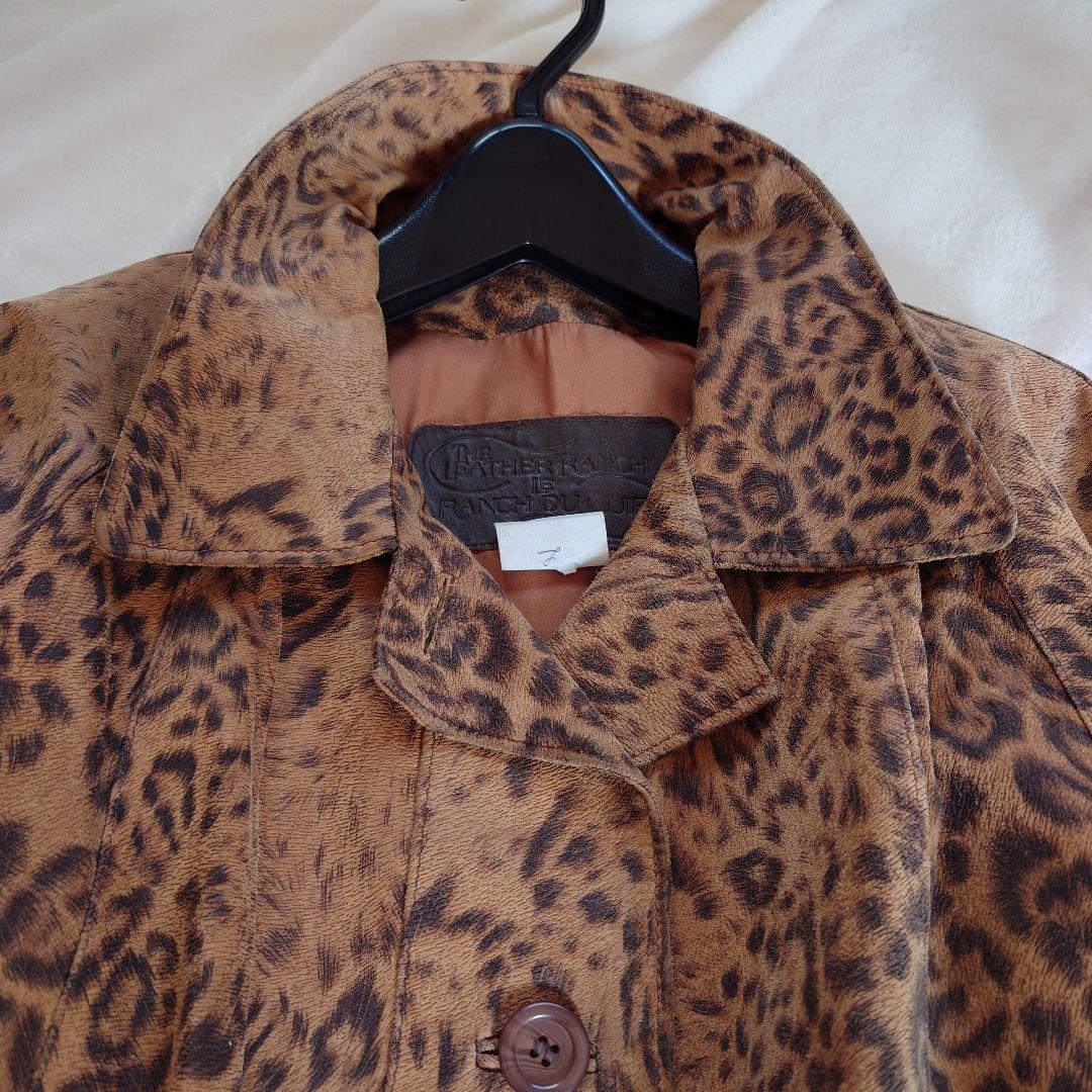 海外ビンテージ ヒョウ柄 本革レザーコート カナダ製 大きいサイズ レオパード