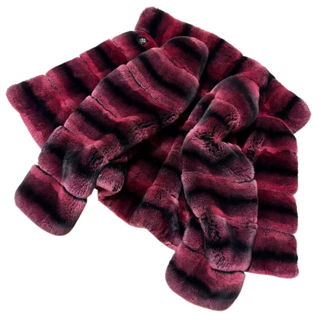 美品　リアルファーコート　毛皮　ラビットファー　彩り鮮やか　ボリューム　柔らか