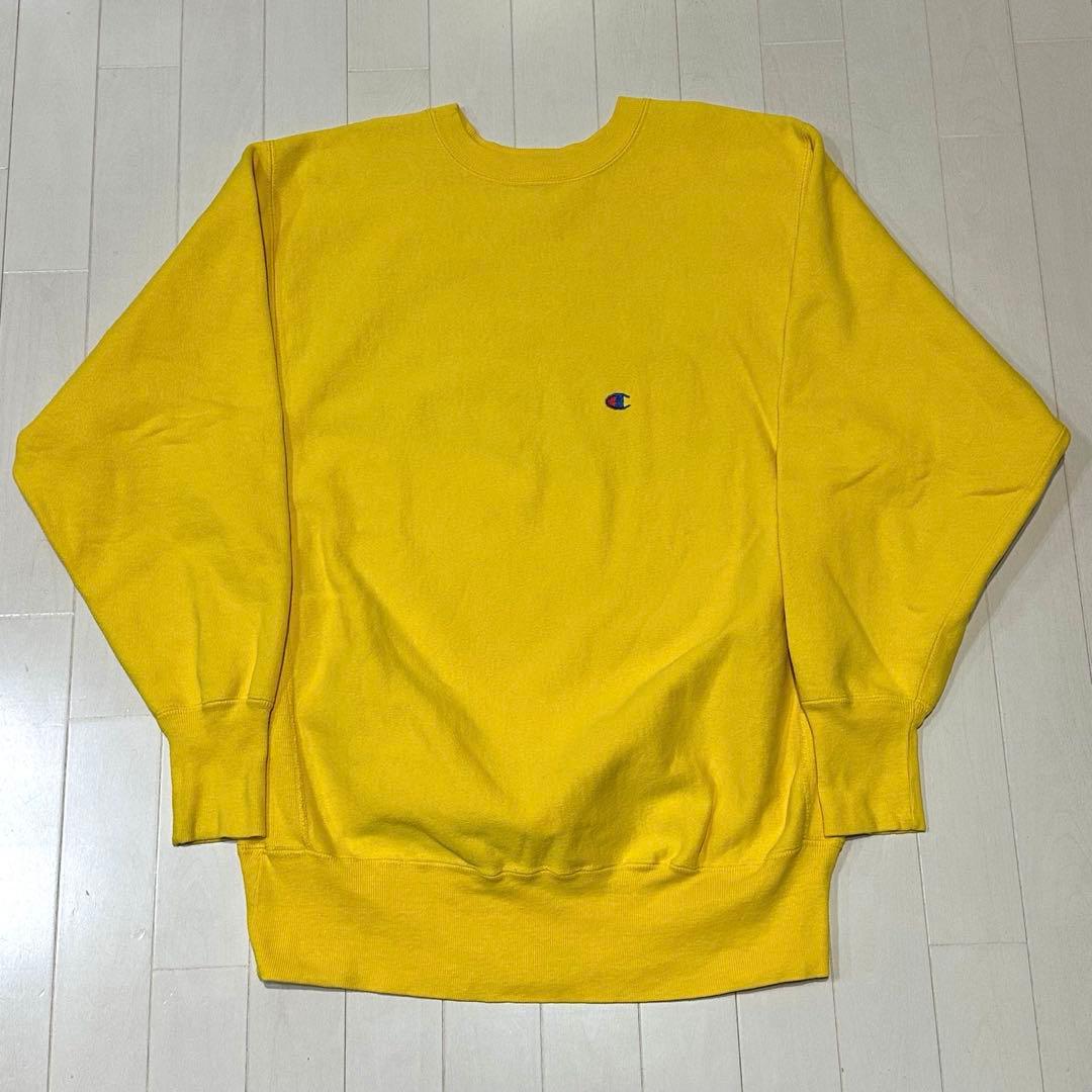 90s USA製 チャンピオン リバースウィーブ イエロー 黄色 無地 XL