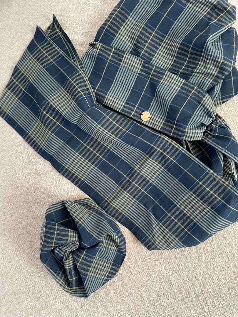 baren 前髪ウィッグスカーフハット　チェックドネイビー