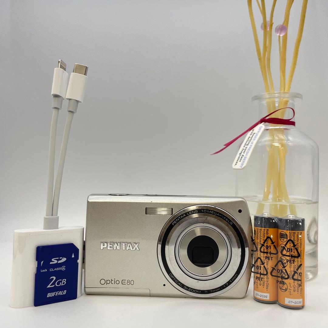 スマホ転送OK✨PENTAX Optio E80✨動作確認済 単三電池 可愛い♪