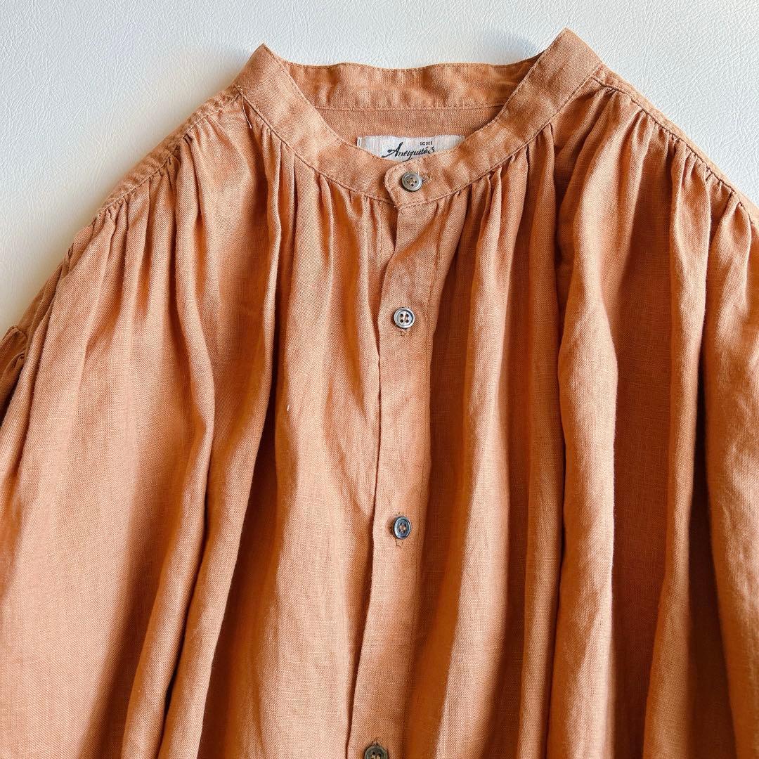 美品 ICHI Antiquite's ⿻ リネン ギャザー ワイドブラウス 麻