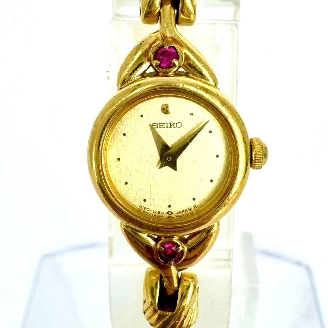 【新品電池】SEIKO ゴールド レディース 腕時計　カラーストーン　クォーツ