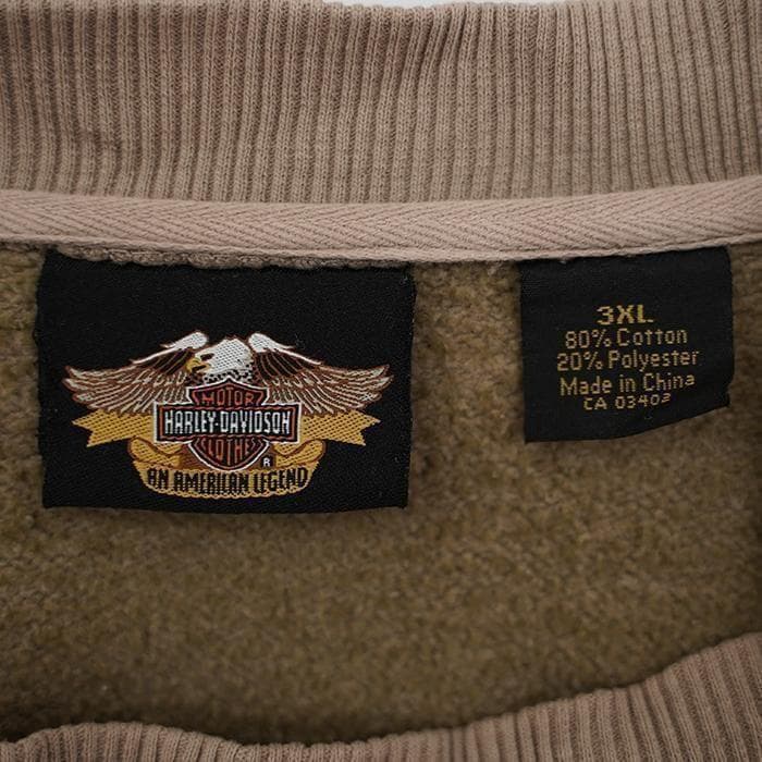 ハーレーダビッドソン デカ刺繍 スウェット ベージュ バイク 3XL 裏パイル