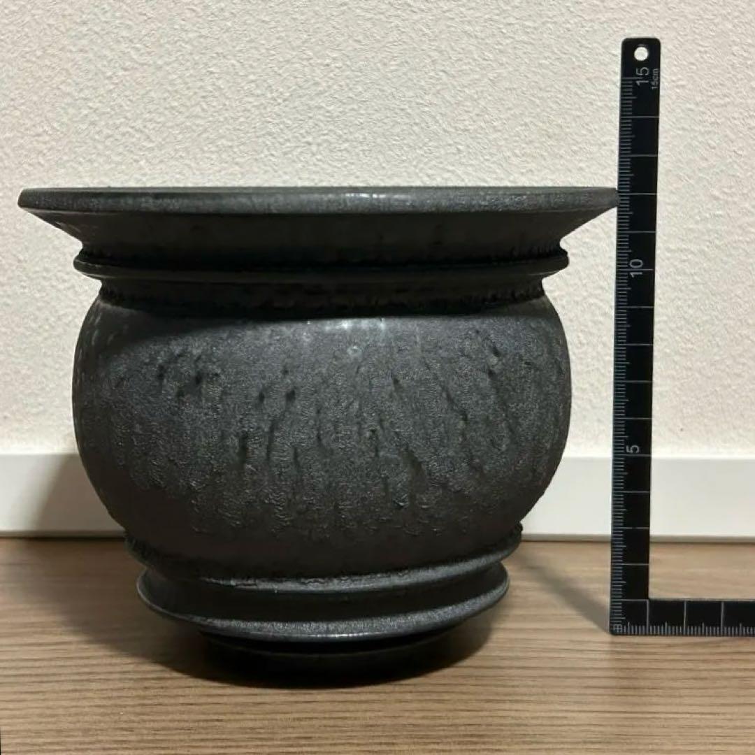山中勇人 作家鉢 新品未使用 陶器 植木鉢 y鉢 エールグリーン 大鉢 鉄球