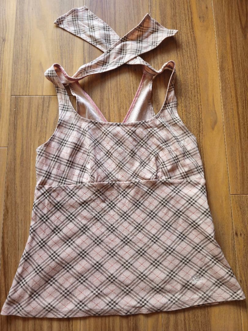 BURBERRY BLUE LABEL ピンクバックリボンタンクトップ　チェック