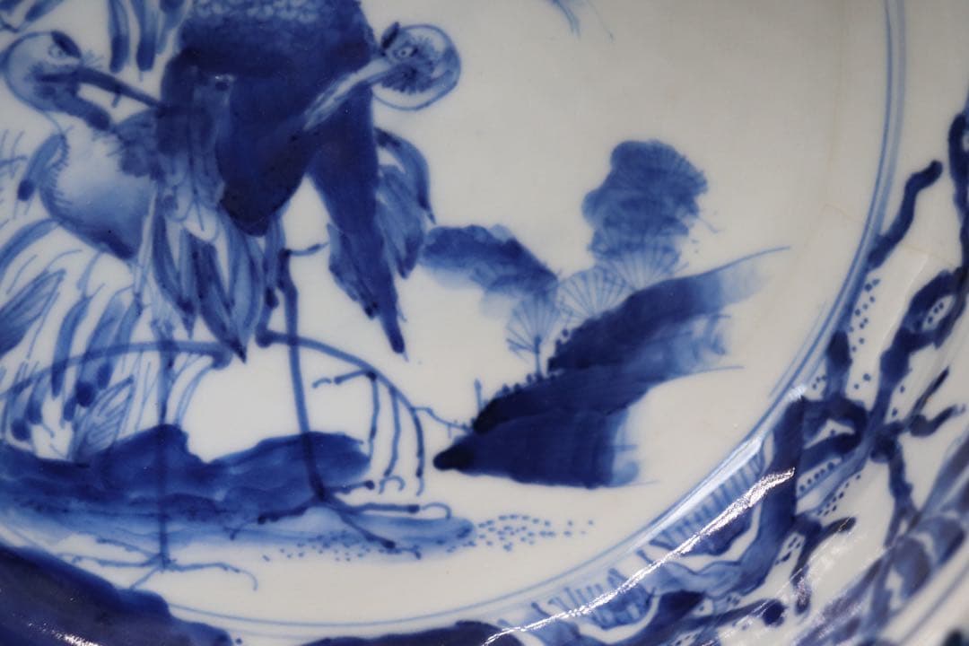 江戸　伊万里　染付　鶴紋大鉢　送料込み1121