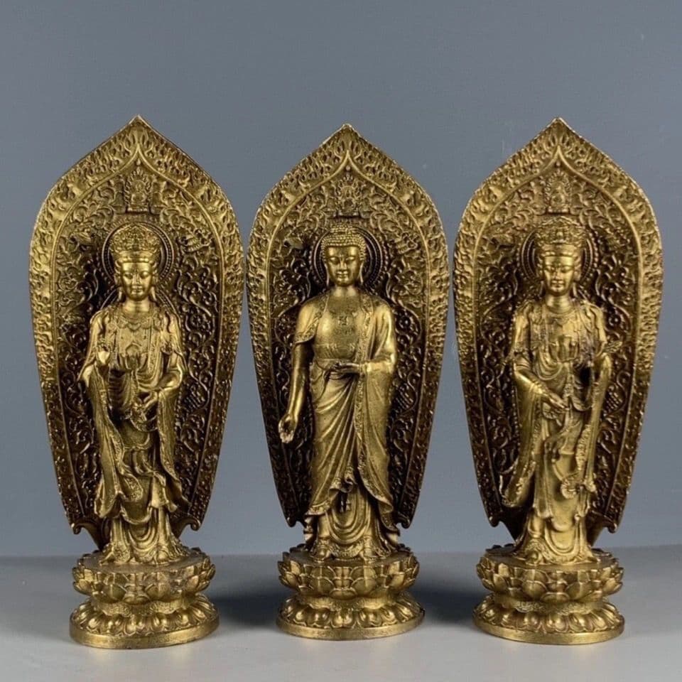 仏教美術 西方三聖 銅製 仏像 彫刻 開運 風水 工芸品 美術品 置物