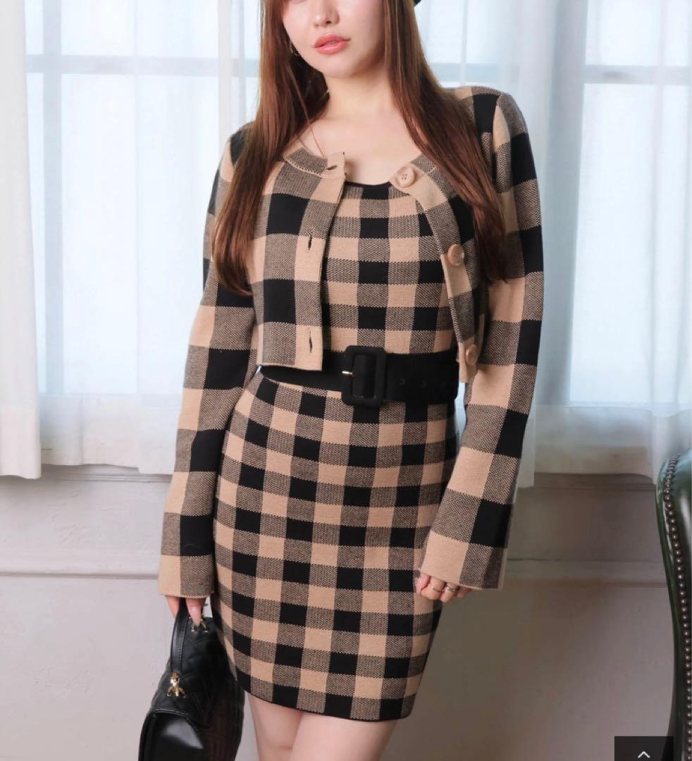 LIP SERVICE レトロチェックアンサンブルニットワンピース