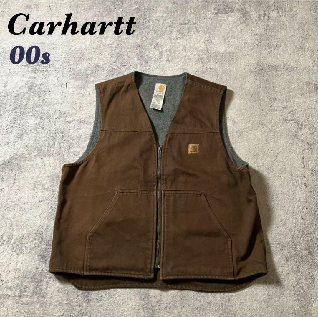 00sCarharttカーハートダックベスト裏地ボアブラウンワークメキシコ製XL