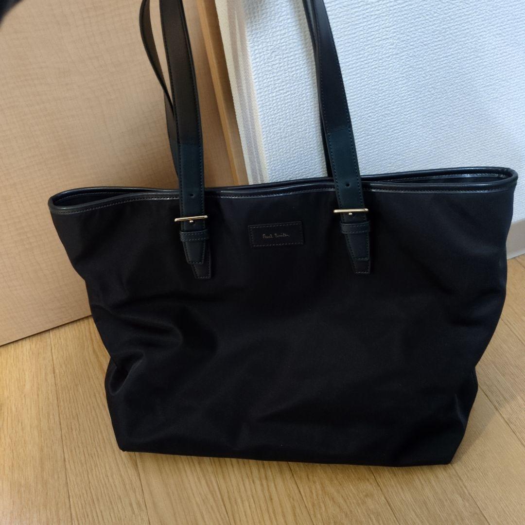 ポール・スミス　ネイビーナイロンビジネスバッグ　アクセントカラーグリーン