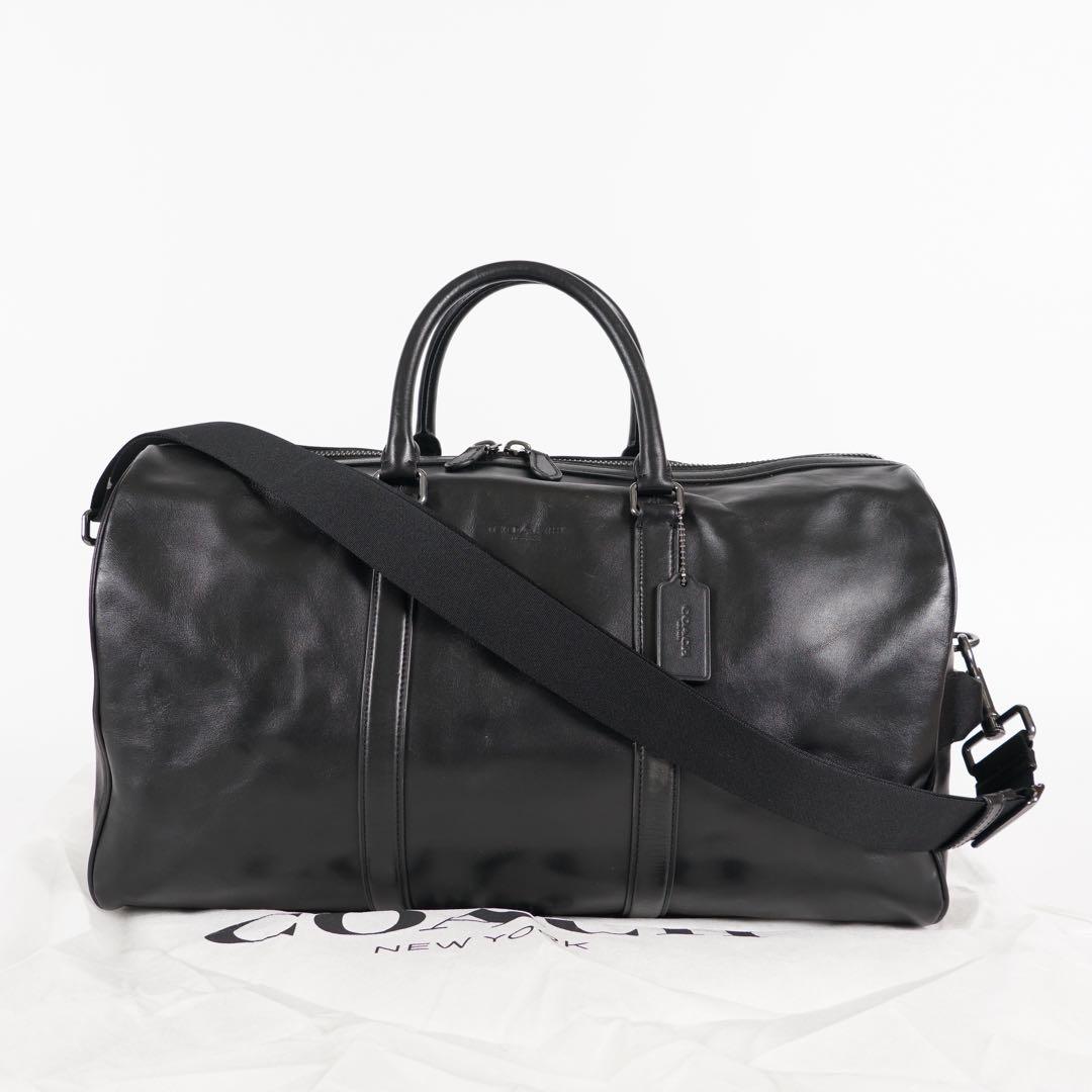 極美品 COACH ボストンバッグ 2way ロゴ型押し チャーム付 レザー 黒