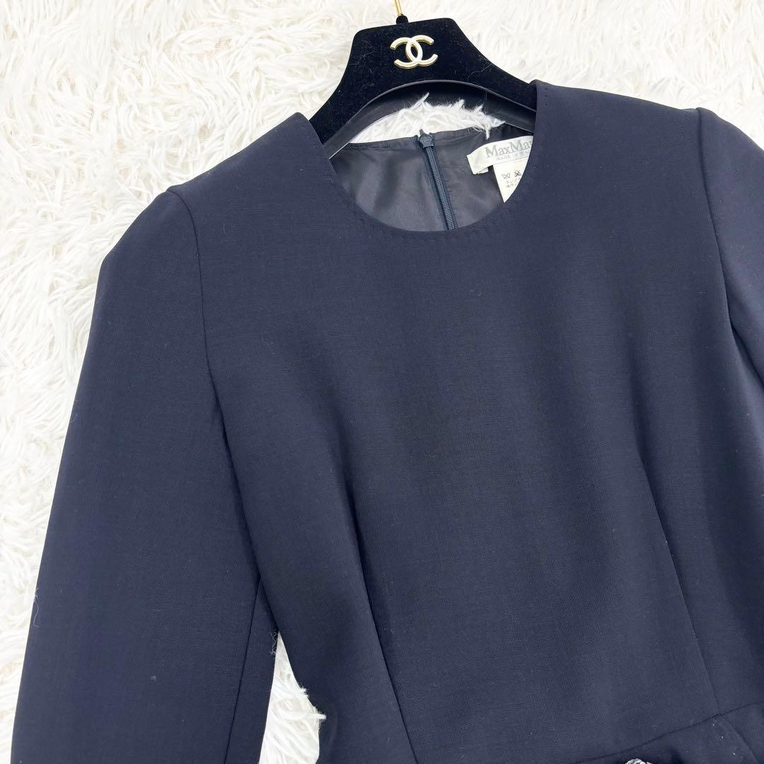 美品　マックスマーラ　白タグ　ロングワンピース　ウール　ベルト付　フォーマル