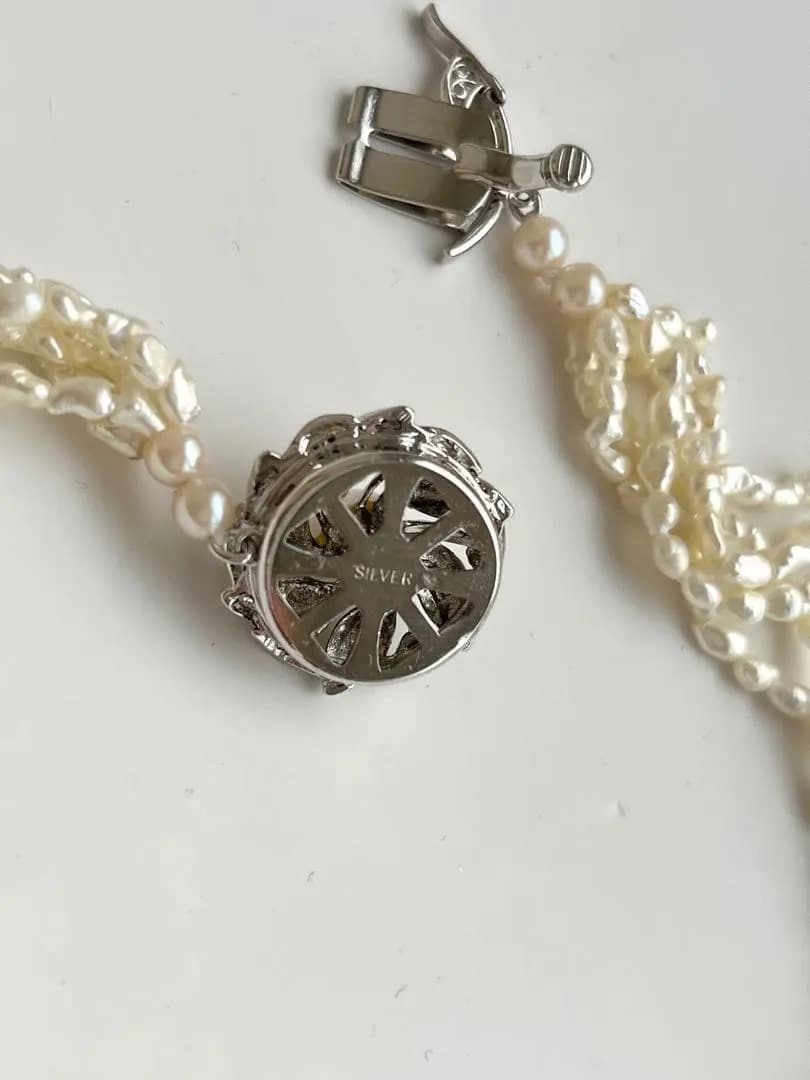 天然芥子真珠 ケシパール5連ネックレス 金具シルバー素材 69cm（金具含む）