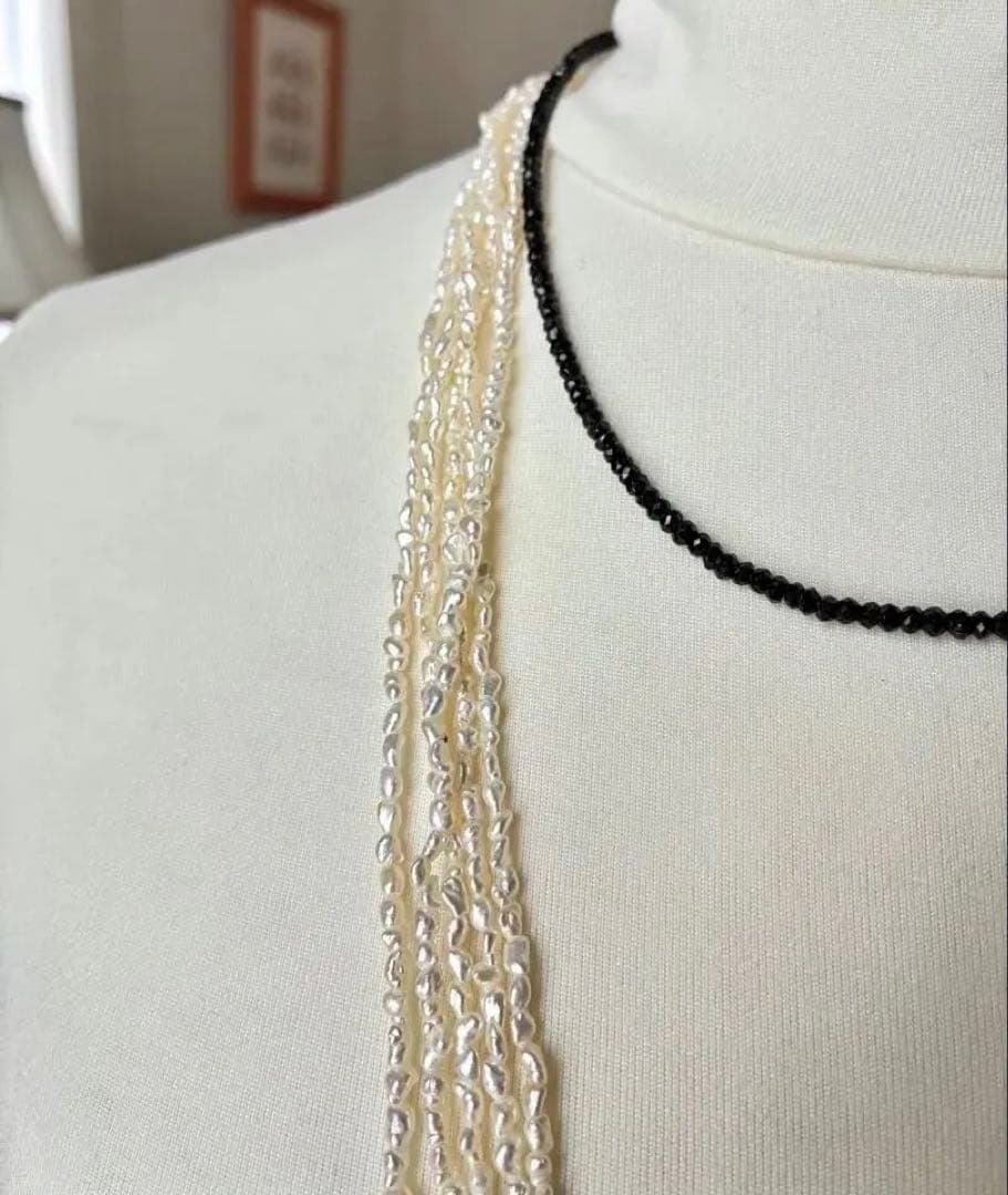 天然芥子真珠 ケシパール5連ネックレス 金具シルバー素材 69cm（金具含む）