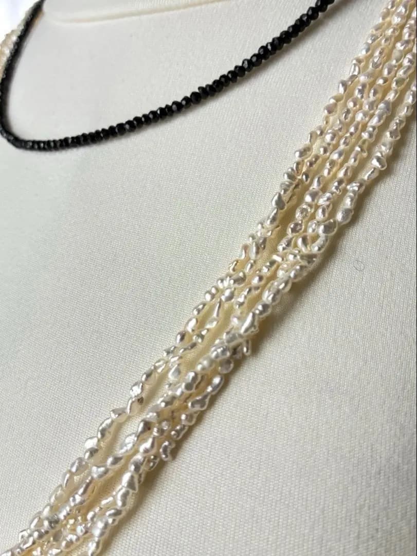 天然芥子真珠 ケシパール5連ネックレス 金具シルバー素材 69cm（金具含む）