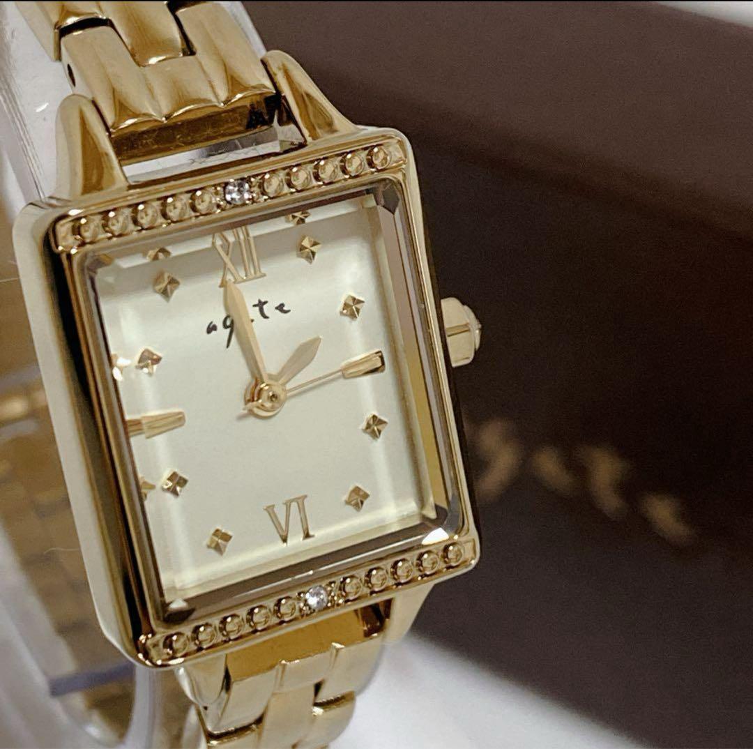 アガット　スクエアフェイス　ストーン付　ベルト16㎝