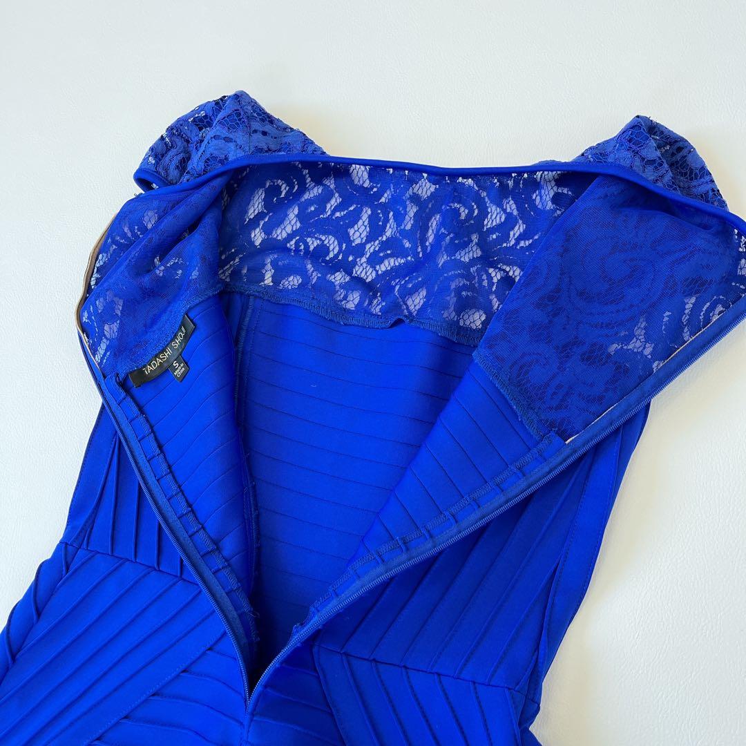 美品✨TADASHI SHOJI プリーツレースドレス ロイヤルブルー　芸能人