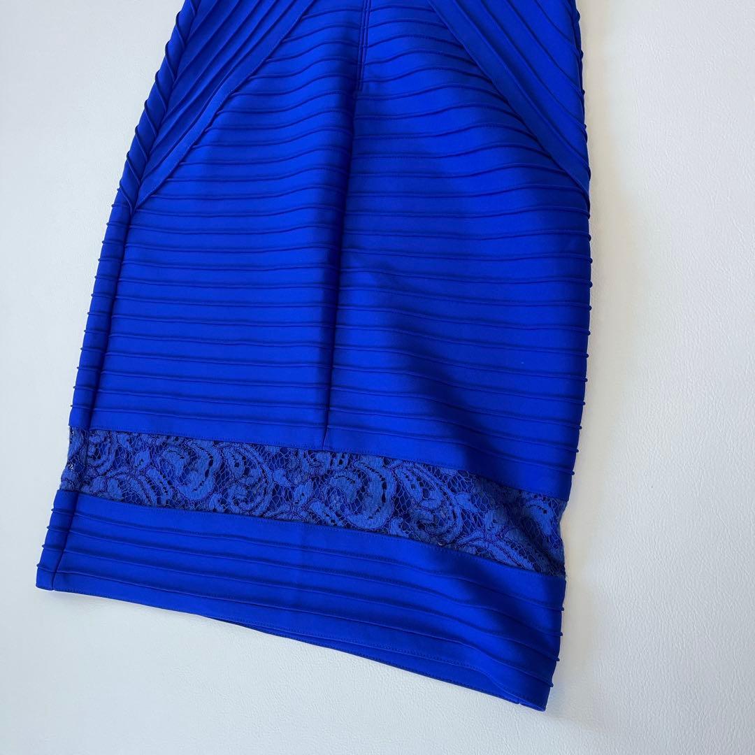 美品✨TADASHI SHOJI プリーツレースドレス ロイヤルブルー　芸能人