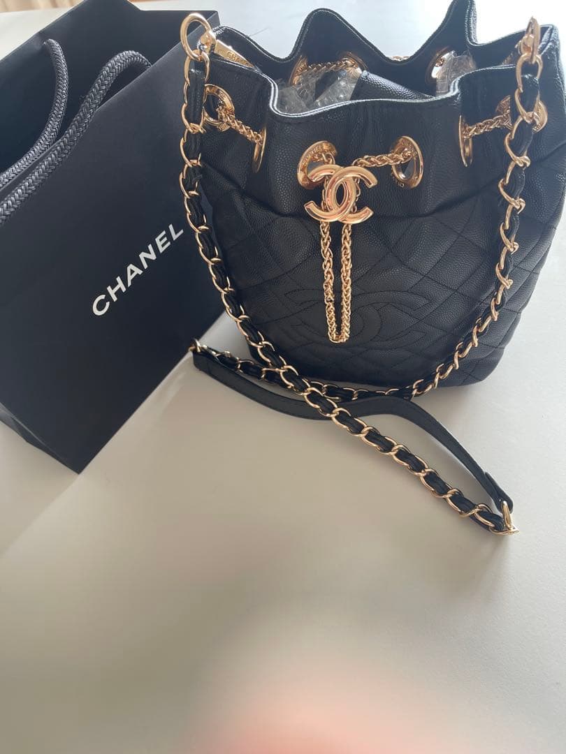 CHANEL 巾着ショルダーバッグ　ブラック　2way