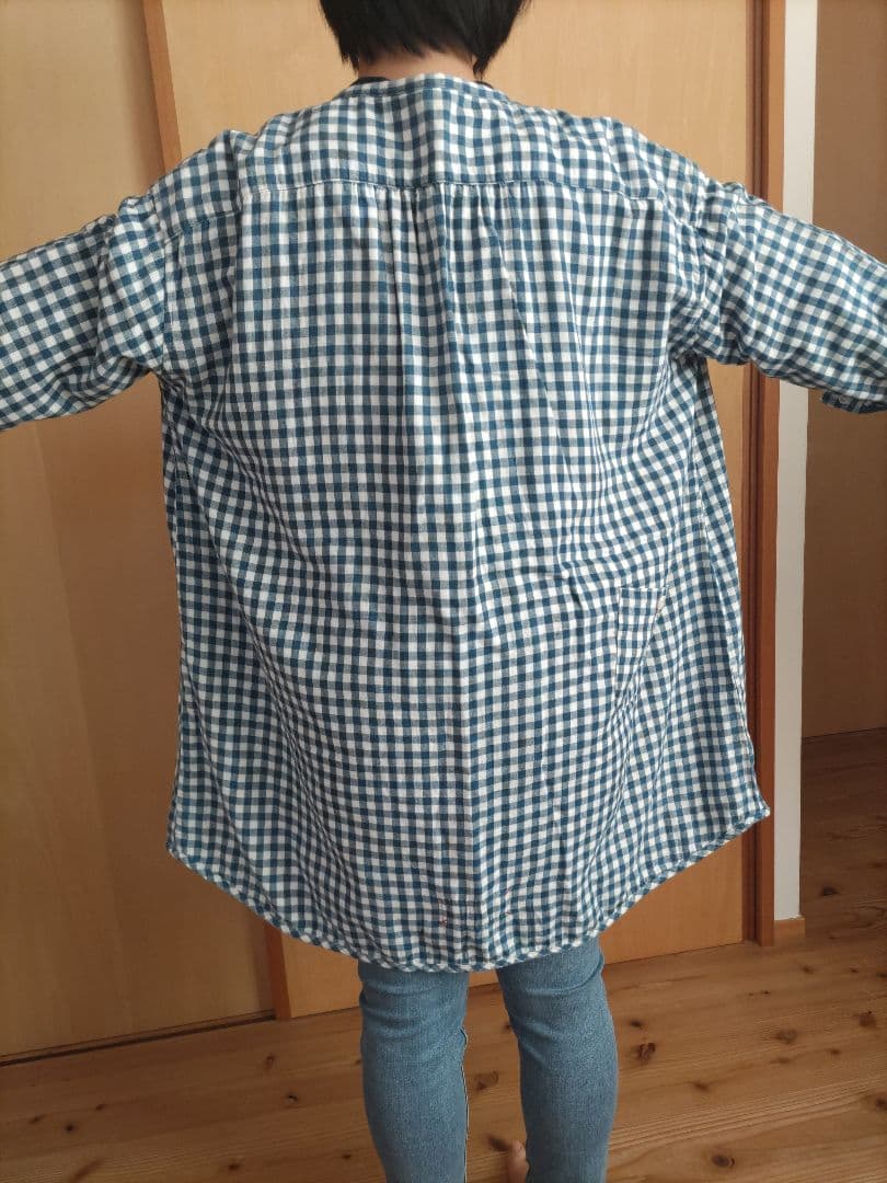 快晴堂チュニック（幅広青色チェック）