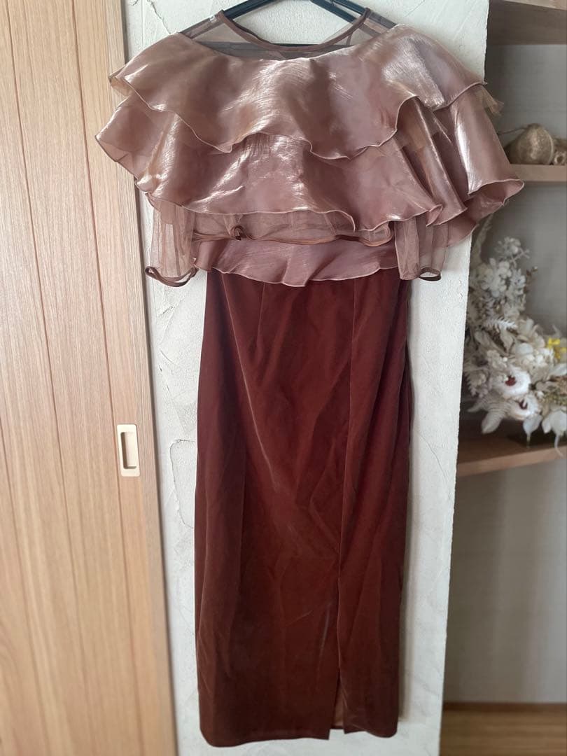 LEJA アシンメトリーティアードフリル3WAYベロアIラインドレス ブラウンS