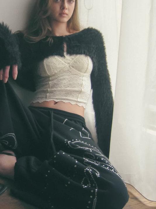 パンツ stone-deco sweat pants PELLICULE Black