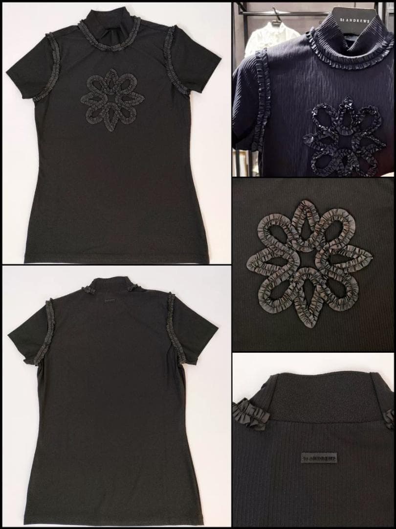 【新品】サウスケープゴルフウェア　ハイネック　花モチーフ⚫︎トップス　半袖