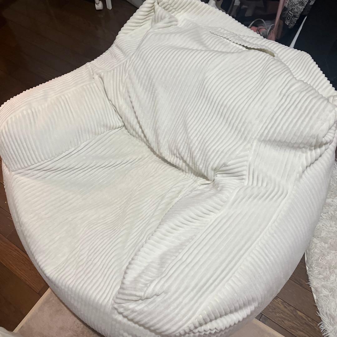 LOOSY 1人掛けビーズソファ　ホワイト コーデュロイ ビーズクッション