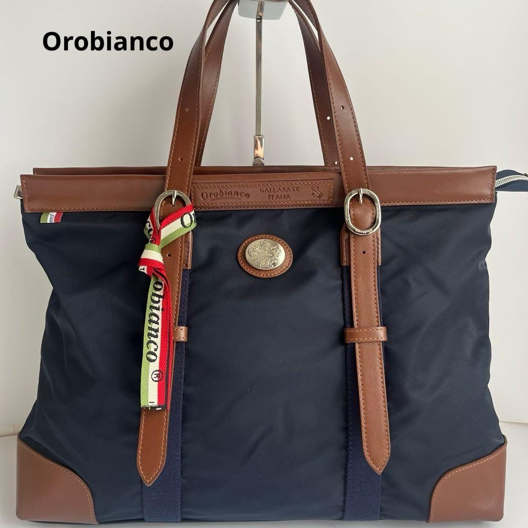 ✨未使用保管✨　Orobianco 　レザー　ナイロン　ビジネスバッグ　ネイビー